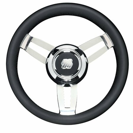 UFLEX USA Uflex Morosini 13.8 in. Steering Wheel, Black Polyurethane w/Stainless Steel Spokes and Chrome Hub MOROSINI U/CH/B